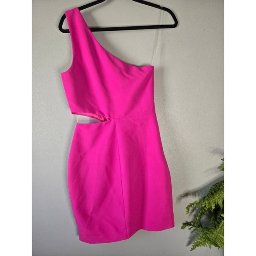 Karlie Hot Pink One Shoulder Dress Cutout Bodycon Cocktail Party Medium - Picture 4 of 6